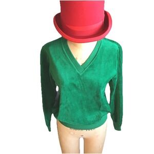 Finest Quality NWT Vtg 70s Velour Pullover   Green Long Sleeve Velvet Sz-M